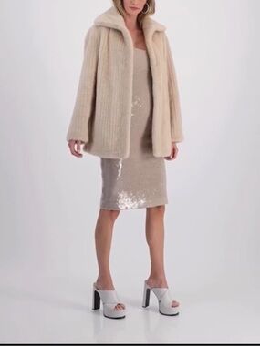 Guess Cream Strapless Sequin Sheath Dress